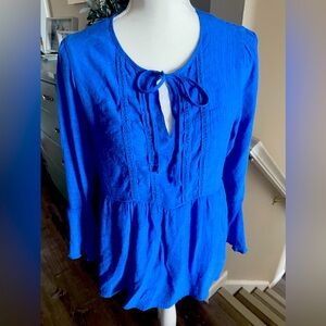 Blue lightweight flared sleeve blouse